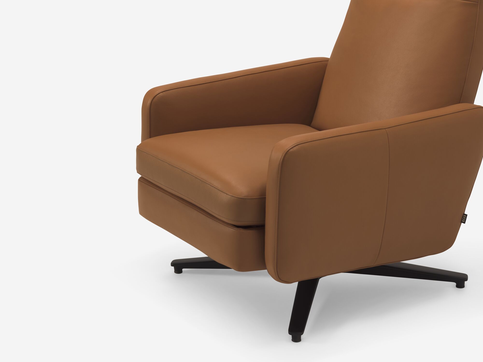 Brown leather reclining chair seat detail view